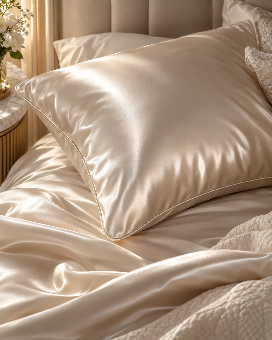 Smoozely silk pillowcase styling detail