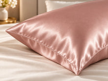 Smoozely silk pillowcase angled view in dusty rose