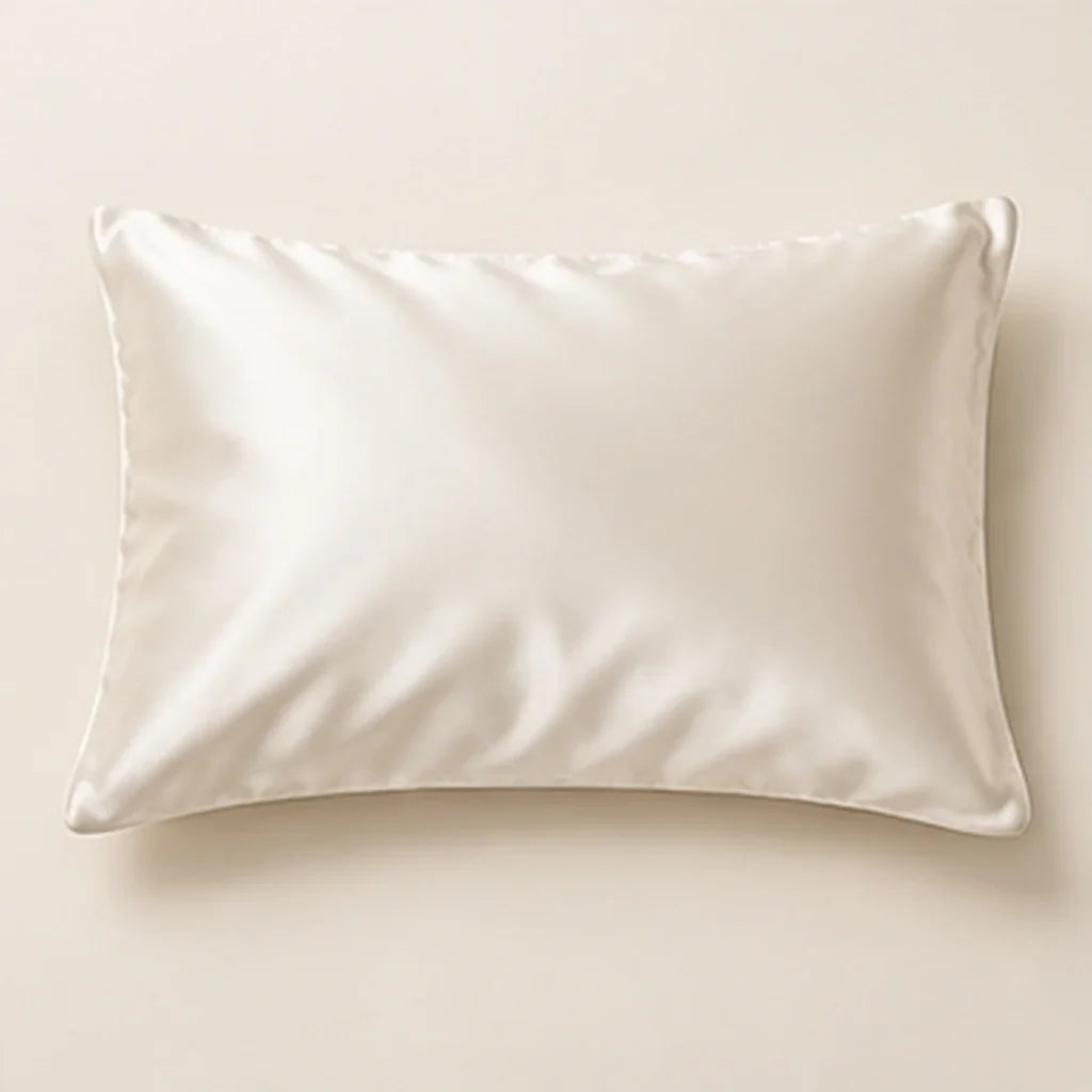 Smoozely silk pillowcase studio view in ivory cloud