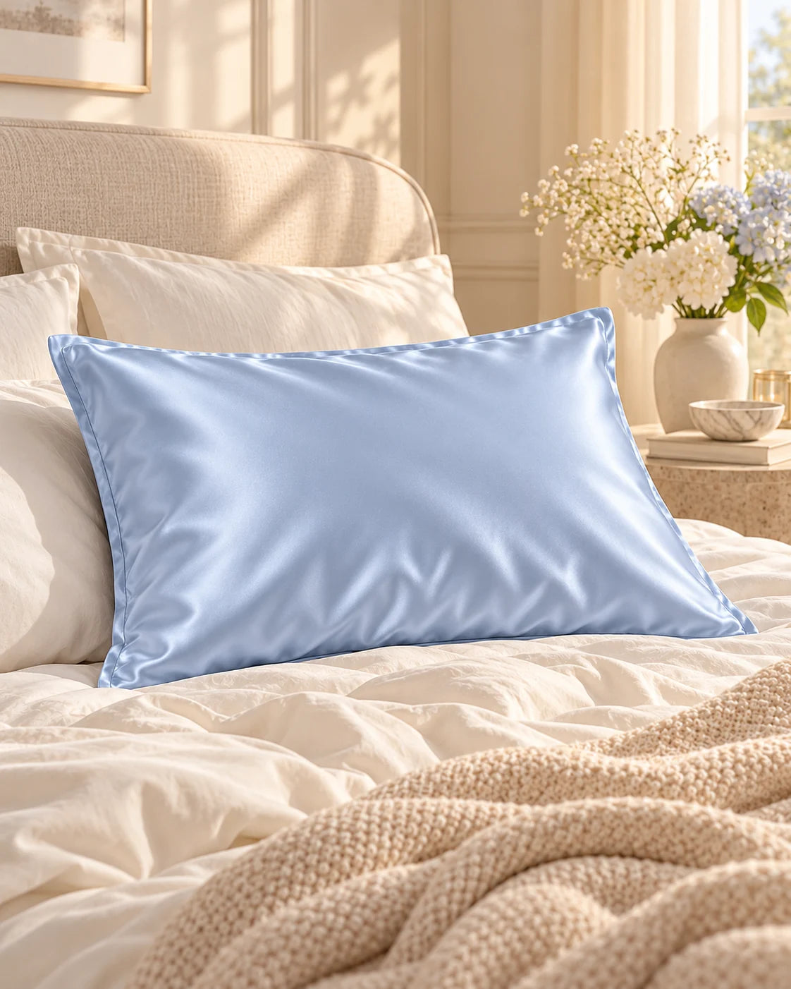 Smoozely silk pillowcase in a bedroom setting