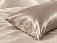 Smoozely silk pillowcase angled view in stone taupe